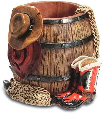 Generisch Stifteköcher Western Fass Deko-Behälter, Stiftehalter, Vase, Cowboyhut Cowboystiefel