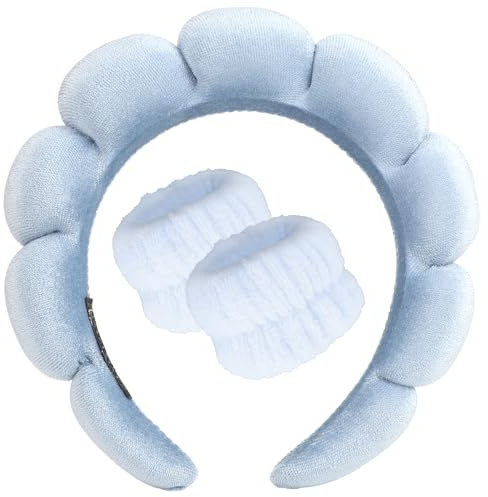 DRESHOW Bandeau Spa pour le Lavage du Visage Set de Poignets éponge doux en Tissu éponge pour le Maquillage et Les Soins de la Peau Bandeau Antidérapant pour les Femmes Taille Unique