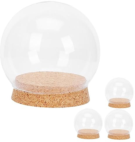 ABOOFAN 4stücke Glaskuppel Deko Teilen Mit Kork-boden Immortal Flower Glasglocke Für Pflanzen Figuren Und Tischdekoration Transparent Φcm Für Diy-haushaltsprojekte Und