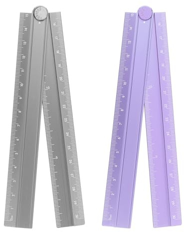 sourcing map 2pcs Folding Straight Ruler 30cm Metric Aluminum Alloy Protractor Foldable Angle Ruler Geometric Measure Tool with Angle Line for Architect Artist Office, Gray/Lavender
