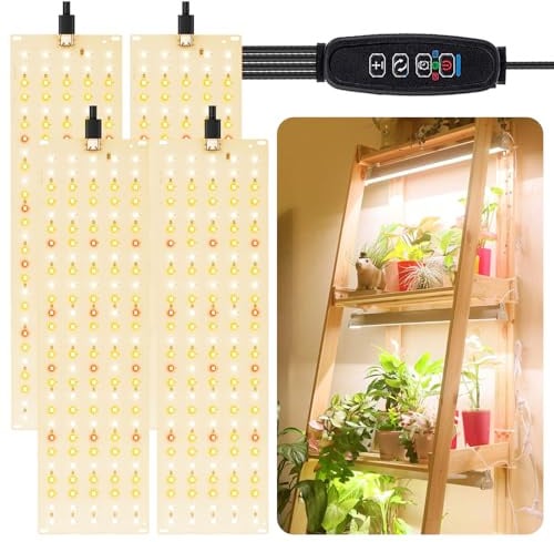 FIVAVA Pflanzenlampe LED Vollspektrum 4 Stück,540 LEDs Pflanzenleuchte mit 3/9/12H Zeitschaltuhr 10 Arten von Helligkeit,Pflanzenlicht für Zimmerpflanzen Gemüse und Blumen
