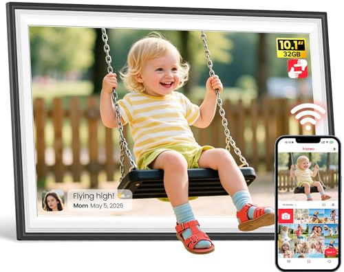 Frameo WiFi Digital Photo Frame 10.1 Inch - 1280x800 HD IPS Touch Screen Picture Frame Electronic, 32GB Memory, Auto Rotate, Wall Mountable, Digital PictureFrame for Sharing Photos and Videos