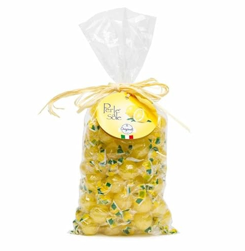 Perle di Sole Caramelos duros con sabor a limón de 500 g rellenos de polvo espumoso.