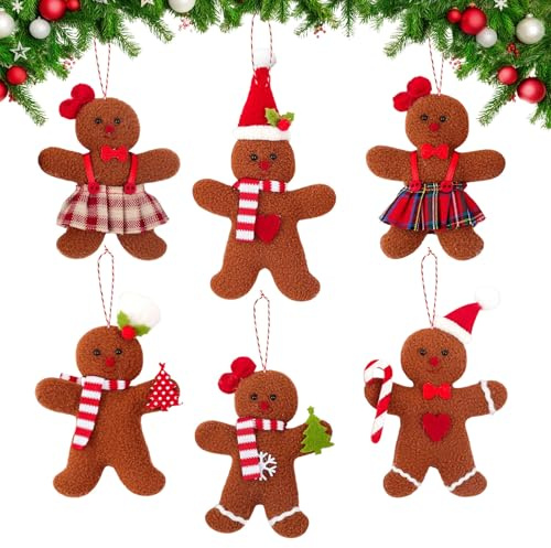 Ahuuen Filz Lebkuchenmännchen Weihnachtsschmuck,6 Stück Filz Für Festliche Heimdekoration | Lebkuchenmann Anhänger Als Weihnachtsbaum Schmuck,Für Innenräume, Küche, Wand, Partys, Versammlungen und