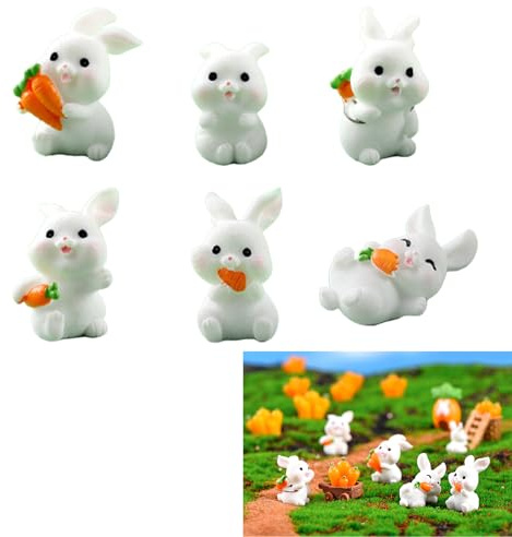 EUYKQNOI 6 Stücke osterhasen figuren,osterhasen deko,Miniatur Kaninchen Figur Hasen Dekofigur Tierfigur Miniatur Garten Deko Kuchen Topper für Fee Garten Mikro Landschaft Deko Moos Bonsai Sukkulenten