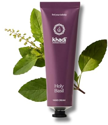 khadi Holy Basil Handcreme, schnell einziehende Handpflege, 50 ml | Mit Tulsi, Sheabutter, Bienenwachs & Ayurveda-Extrakten; nicht fettend, schützt & pflegt, 100% zertifizierte Naturkosmetik