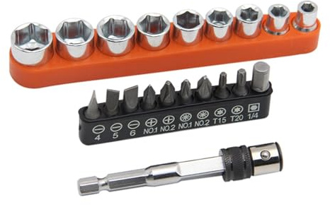 Professional Socket Bit 9 Sockets 10 Bits with 1 / 4Inch Drive Portable Socket Bit Holders with Extension
