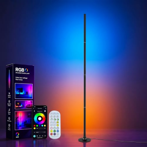 RGB LED Stehlampe, 160cm LED Ecklampe mit APP & Fernbedienung, Musik Sync | LED Stehlampe Wohnzimmer mit Timing-Funktio, 16 Millionen Farben für Wohnzimmer Schlafzimmer Gaming Eckleuchte