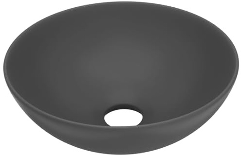 mtlskopl Lavabo de encimera gris oscuro mate – Lavabo redondo de cerámica 28 cm sin rebosadero para baño y aseo de invitados, diseño moderno