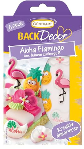 Günthart BackDecor mit 8 verschiedene Zuckerfiguren als Aloha, Ananas, Flamingo SET Flamingo, 1er Pack (1 x 16 g)