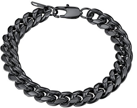 PROSTEEL Herren Armband 10mm Edelstahl Panzerkette Armband schwer Glieder Link Kettenarmband Armkette Armreif, Länge 21cm, schwarz