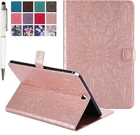 MiusiCase Samsung Galaxy Tab A 9.7 Funda,Diseño de Flores Pintado PU Funda con Stand Soporte Función y Auto-Reposo/Activación para Samsung Galaxy Tab A 9.7 SM-T550/SM-P550.(Sunflower rose gold)