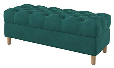 Furninero - Tiefer gepolsterter Sitzbank Sitzhocker Sitzruhe Betthocker Ottomane, mit Stauraum, Gerundete Beine, 120 cm breit, Majestic Velvet Aquamarine Stoff (Licht zu reinigende), Blau