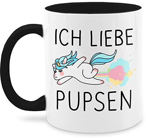 Tasse Tassen 325ml - Statement - Ich liebe pupsen Einhorn - Furtz Lustig Pups Geschenk Fürze - 325 ml - Schwarz - einhorntasse kaffetassen sprüche statements furz haferl deine statement-tasse