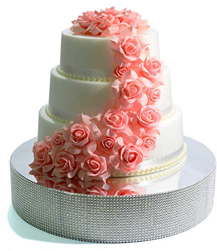 Cakebon Cake Stands - 16 Silver with Faux Rhinestones for Cakes and Pastries - Lightweight Polystyrene Foam for Party, Sturdy Wedding Cake Stand