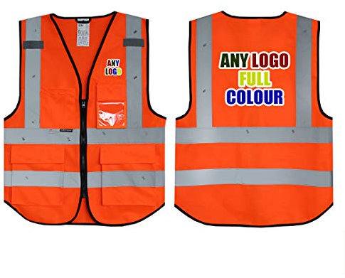 Personalisierte Salzmann 3M Warnweste mit mehrfarbigem Logo und Mehreren Taschen, hergestellt mit 3M Reflektierendem Material - Orange hochsichtbar Sicherheitsweste Arbeitsweste