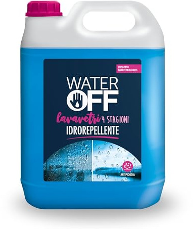 Water Off – Liquido Lavavetri Repellente Pioggia, Migliora la Visibilità, Effetto Idrorepellente, Auto, Pronto All’uso, Per Tutte le Stagioni, 5l