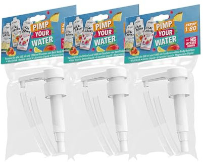 Best Body Nutrition 3x Dosierpumpe – für 500ml und 1000ml Flaschen – Sirup Pumpe Vital Drink ZEROP – Ein Hub entspricht 5 ml Konzentrat – Vital Drink Dosierpumpe (3er Pack)