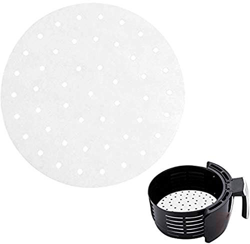 Super Idee 100er Set Perforiertes Bambus Papier Unterlage mit Entlüftungsloch für 5,2&5,5 Liter Heißluftfritteuse Airfryer Dampfgarer Durchmesser 23cm Hitzebeständig wegwerfbar Antihaftvermögen