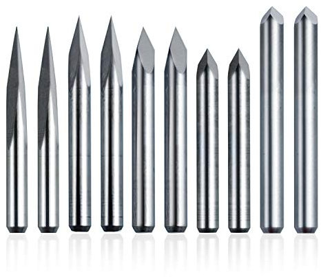 10pcs CNC Router V Bits, 3 Edge Pyramid Engraving, 1/8 Shank CNC 3D Milling Cutter| 20/30/45/60/90 Degrees, 0.1mm Tip