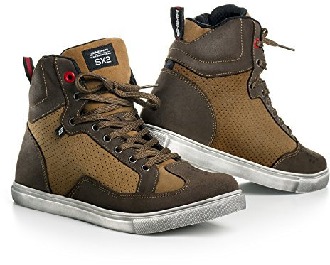 SHIMA SX-2 Motorradschuhe für Herren | Leder, Atmungsaktiv, Verstärkte Straßenreitschuhe mit Knöchelstütze, Rutschfeste Sohle, Schaltpolster (Braun, 48)