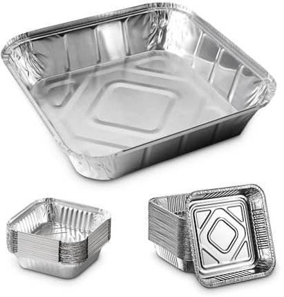 MARENT Brand 50 x SHALLOW Silver Foil Food Trays Dishes Containers & Lids 230 x 230 x 37mm (9 x 9 x 1.5) - MADE IN UK -Same Day Posting if bought before 1pm Weekdays