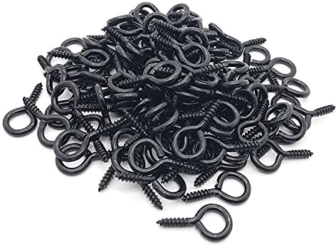Screw Eyes, 1 Inch Metal Eye Hook, Zinc Plated Self Tapping Screw Hooks Ring, Eyelet Screws Black 120 Pcs