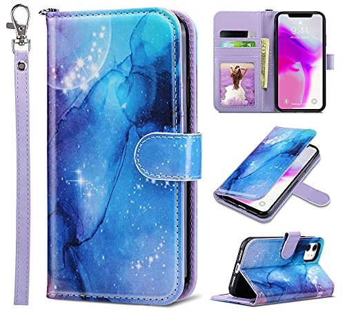 ULAK Wallet Case Compatible with iPhone 11, Flip Case with Card Holder PU Leather + TPU Bumper Stand Cover Kickstand Full Protective Phone Case for iPhone 11 6.1 inch - Marble Mint