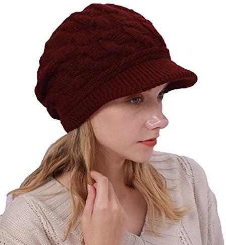 Gajaous Women's Winter Lined Beret Knitted Newsboy Warm Slouchy Hat with Visor