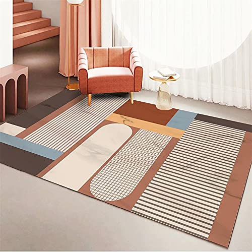 RUGMRZ Bettvorleger Schlafzimmer Teppich Glitzer Gewebter Teppich Braunes Wohnzimmer rechteckiger Teppich Schlafzimmerzubehör geometrische Farbabstimmung Teppich Mädchen Jugendzimmer 60X90cm