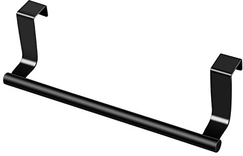 Over Door Towel Bar, Over Door Towel Rail, Over the Cabinet Towel Rail Over The Door Tea Towel Holder Towel Rack No Drilling for Kitchen and Bathroom Cupboards(23cm) (black)