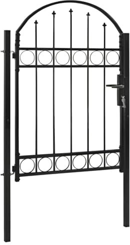 Susany Gartentor mit Gewölbter Spitze,Rundbogen Gartentür 100 x 125 cm (B x H) Ausgestattet mit Schloss und Griff, schwarz