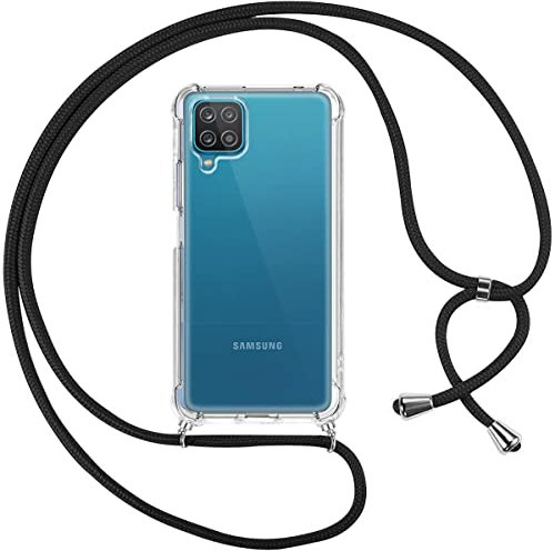 Pnakqil Handykette für Samsung Galaxy A12/M12/A12 Nacho Hülle mit Band, Transparent Weich Silikon Case mit Kordel Necklace, Durchsichtig Anti-Fall Schutzhülle für Samsung A12 mit Lanyard, Schwarz