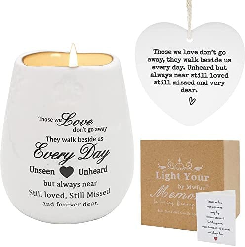 Sympathy Candle Gift Set - Memorial Ornaments - Those We Love Don't Go Away - Ceramic Soy Wax Candle Cup Tea Light Holder for Loss of Loved One Bereavement Remembrance Gifts - Ceramic Vessel