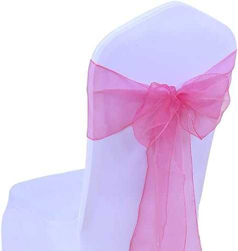 JIUERYY 50 Stück Bänder aus Organza, Stuhlhusse, Schleifen, Hochzeit, Dekoration, Zeremonie, Party, Event, Geburtstag, 17 x 275 cm, tiefrosa