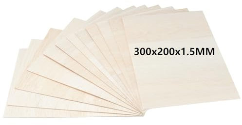 MIVIDE 12 Pack Balsa Wood Sheets, 300x200x1.5MM Balsa Sheet, A4 Wood Sheet Unfinished Blank, A4 Wooden Board for Arts and Crafts, School Projects