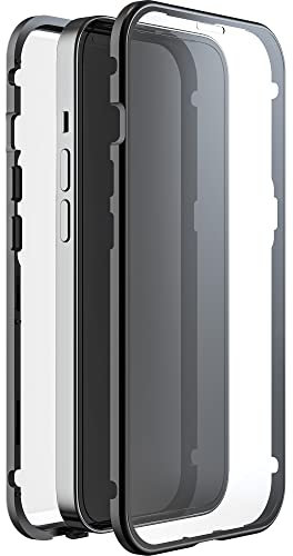 Black Rock - Hülle 360 Grad Glass Case Passend für Apple iPhone 14 I Handyhülle, Magnet Verschluss (Transparent mit schwarzem Rahmen)