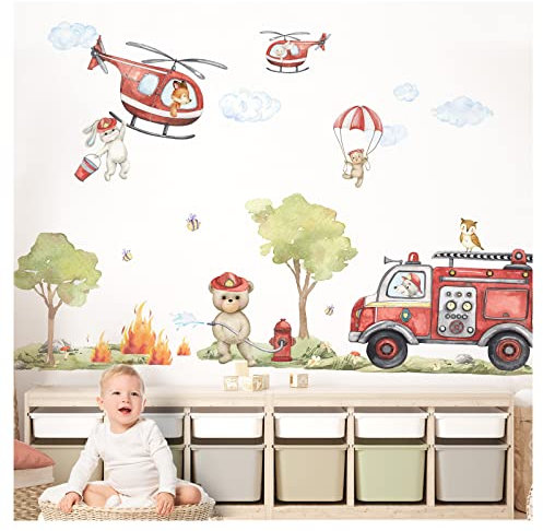 Little Deco Wandsticker Feuerwehr Set Wandtattoo Kinderzimmer Tiere Bäume Babyzimmer Wandaufkleber Wolken Feuer Wanddeko DL964-4
