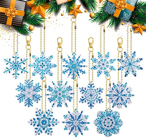 TOYMIS 12tk Schneeflocken Schlüsselanhänger Diamant Painting, Winter 5D Schneeflocken Diamond Painting Schlüsselanhänger Set DIY Diamantkunst Weihnachten zum Basteln Partyzubehör