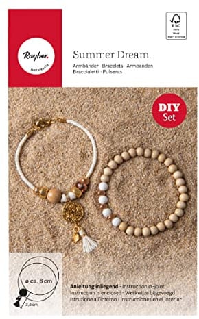Rayher Bastelpackung Armbänder Summer Dream, ca. 18 cm, Set 2 Stück, DIY-Armbänder, Armbänder zum Basteln, Holzperlen FSC zertifiziert, 15400000