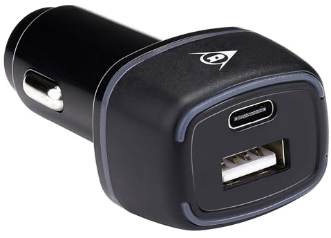Dunlop Auto Ladegerät USB - Mit USB-A und USB-C Anschluss - Power Delivery/Schnellladung 18W - Auto Ladegerät Zigarettenanzünder - Kunststoff - Schwarz
