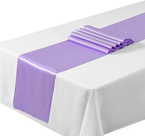 AKA 12x 108 (Inch) Satin Table Runners Chair Swags Wedding Party Table Decoration (Lilac)