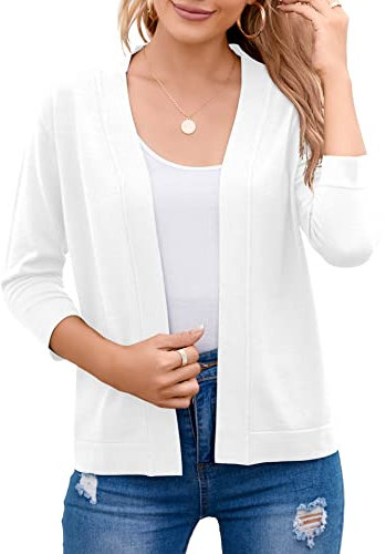 TASAMO Women's Open Front Short Shrugs for Dresses Chic and Comfortable Cropped Sweater(Medium,White)