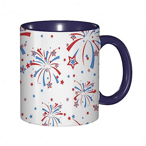 RFSHOP Coffee Mug American Celebration Summer Celebration Print with The Theme of Liberty and Liberty 11Oz Ceramic Tea Cup with Handle for Home Office Christmas Birthday