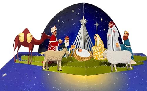 CUTPOPUP Heilige Nacht- Weihnachtskarten 3D, Weihnachtskarte 2024, Pop Up Karte Weihnachten, Weihnachtskarten mit Umschlag (Nativity1 CN265DE