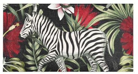 YOUJUNER Lange Badematte Zebra-Blume Badteppich Saugfähig Badvorleger weich rutschfest Badezimmerteppich Duschvorleger Duschmatte