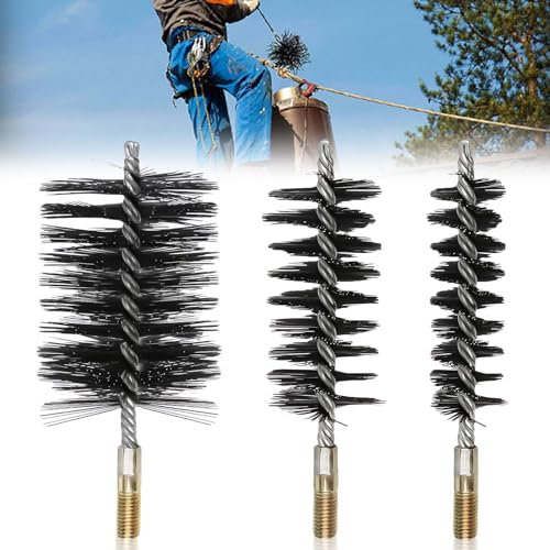 3 Stück Ofenrohrbürste: Kaminrohr Reinigungsbürste mit Griff, Dauerhaft Heizkesselbürste aus Robustem Stahldraht, Kaminbürste für Reinigen Schornsteinen, Kessel, Pipeline(Durchmesser 30/50/80 mm)