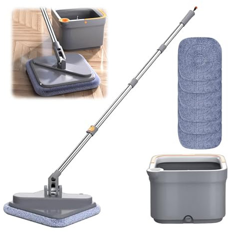 Clean Water Spin Mop, set di mocio con secchio strizzatore, mocio quadrato per la pulizia del pavimento, scopa per separare l'acqua pulita e sporca, uso umido e secco