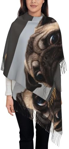 LAMAME Hirsch gedruckt Warm Schal Quaste Schal Mode Schal Halskette, Niedlicher Mops, One size