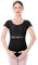 Damen Ballett Trikot Kurzarm Blumenspitze Ballettanzug Einfarbig Gymnastik Trikots mit Abnehmbaren BH Pads Einteilig Tanz Body Sportlich Rückenfrei Ballerina Tanzkleidung Kostüm Schwarz-Spitze XL